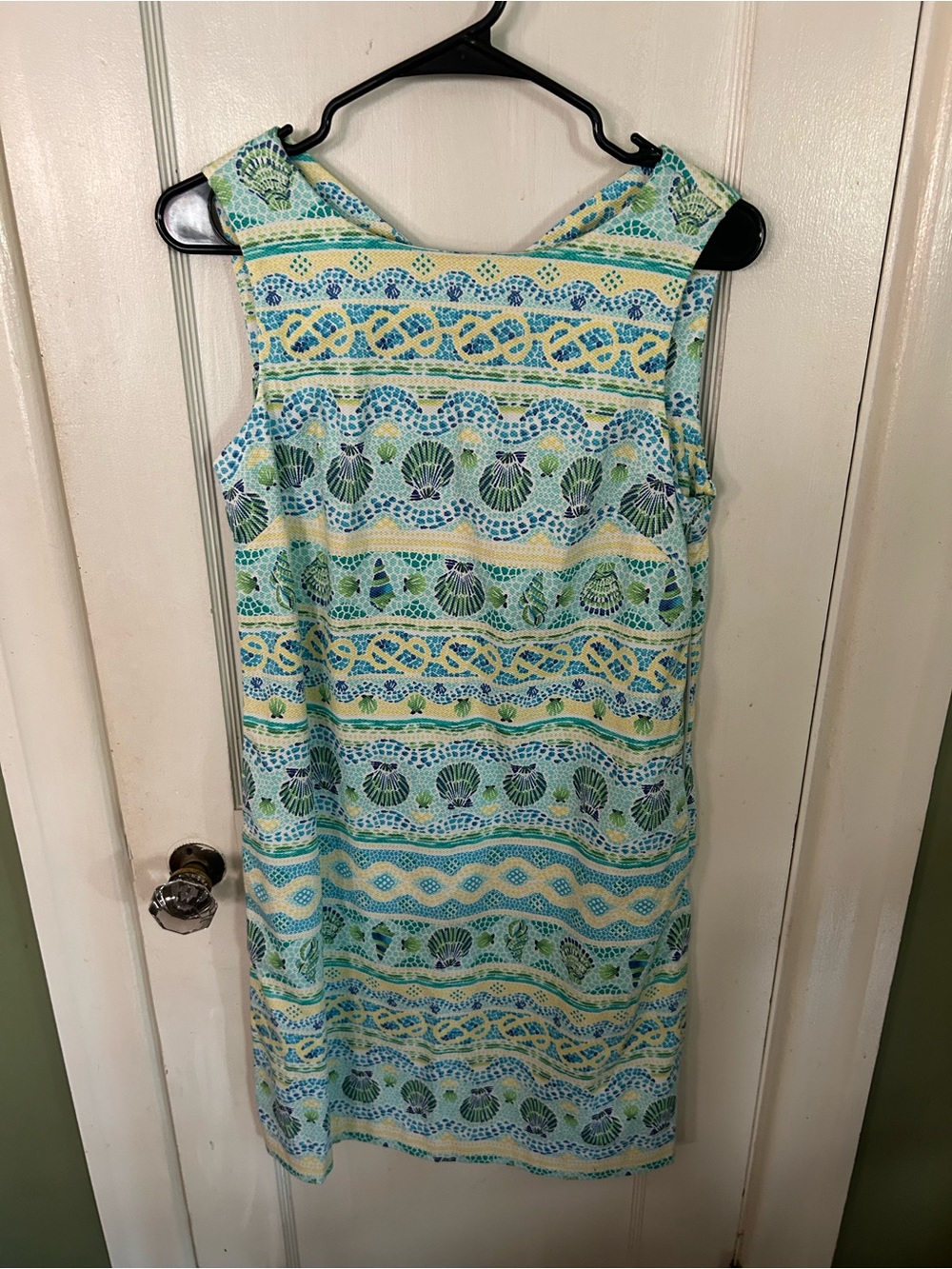 Talbots Seashell-Stripe Sleeveless Shift Dress in Aqua, Teal and Yellow